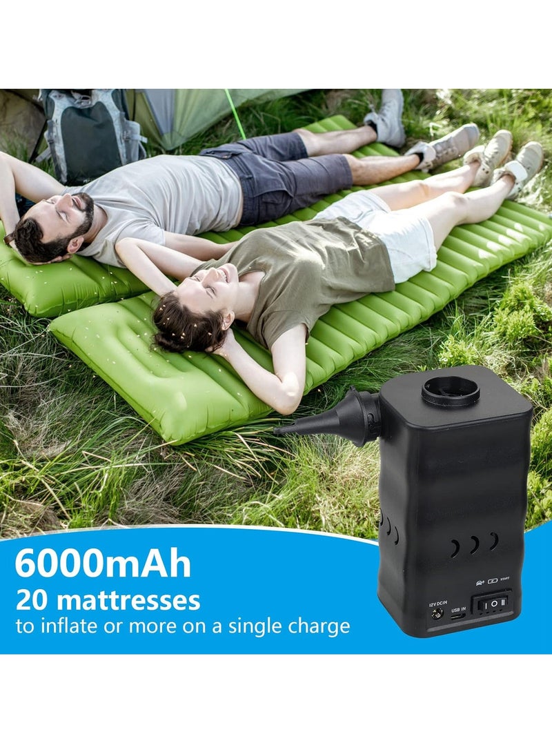 Zacro Portable Electric Air Pump with 6000mAh Battery for Quickly Inflatables and Deflation, Powered by USB/Any Standard 12V Vehicle Outlet, 3 Nozzles for Mattresses, Lounger Sofa, Pool Floats, Airbed