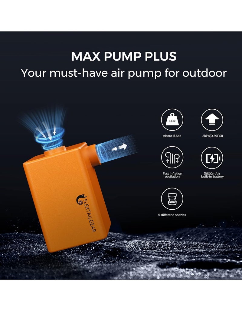 FLEXTAILGEAR - MAX Pump Plus Portable Air Pump with 3600mAh Battery USB Rechargeable Lightwight Quick Inflate Deflate for Pool Floats Bed Air Mattress Swimming Ring (Orange)