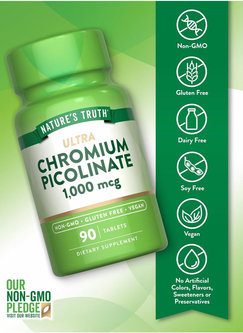 Nature's Truth Ultra Chromium Picolinate 1000mcg | 90 Tablets | Vegan, Non-GMO & Gluten Free Supplement