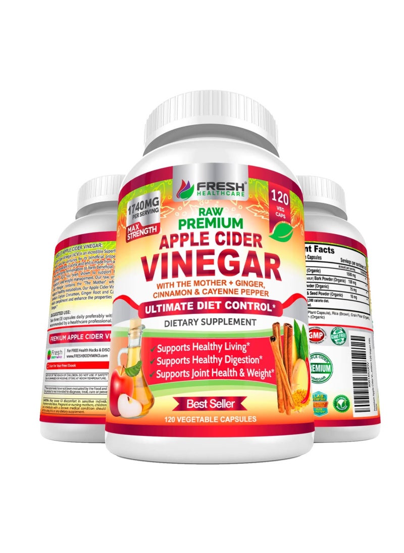 FRESH HEALTHCARE Premium Apple Cider Vinegar Pills Max 1740mg 120 Caps