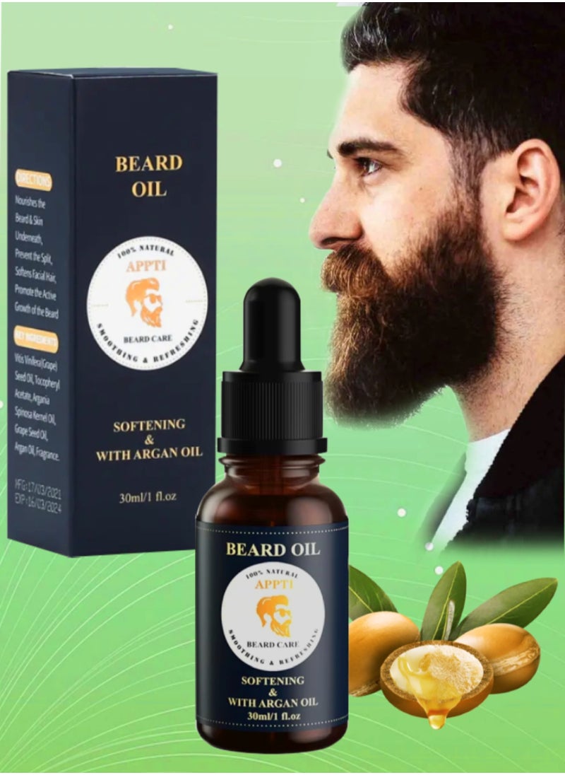 Beard Growth Oil for Men Beard Growth Oil with Argan Oil and Jojoba seed Oil Stronger Thicker and Healthier Beard Growth Serum Beard Loss regrowth Treatment Refresh Cleanse Beard Oil 30ml