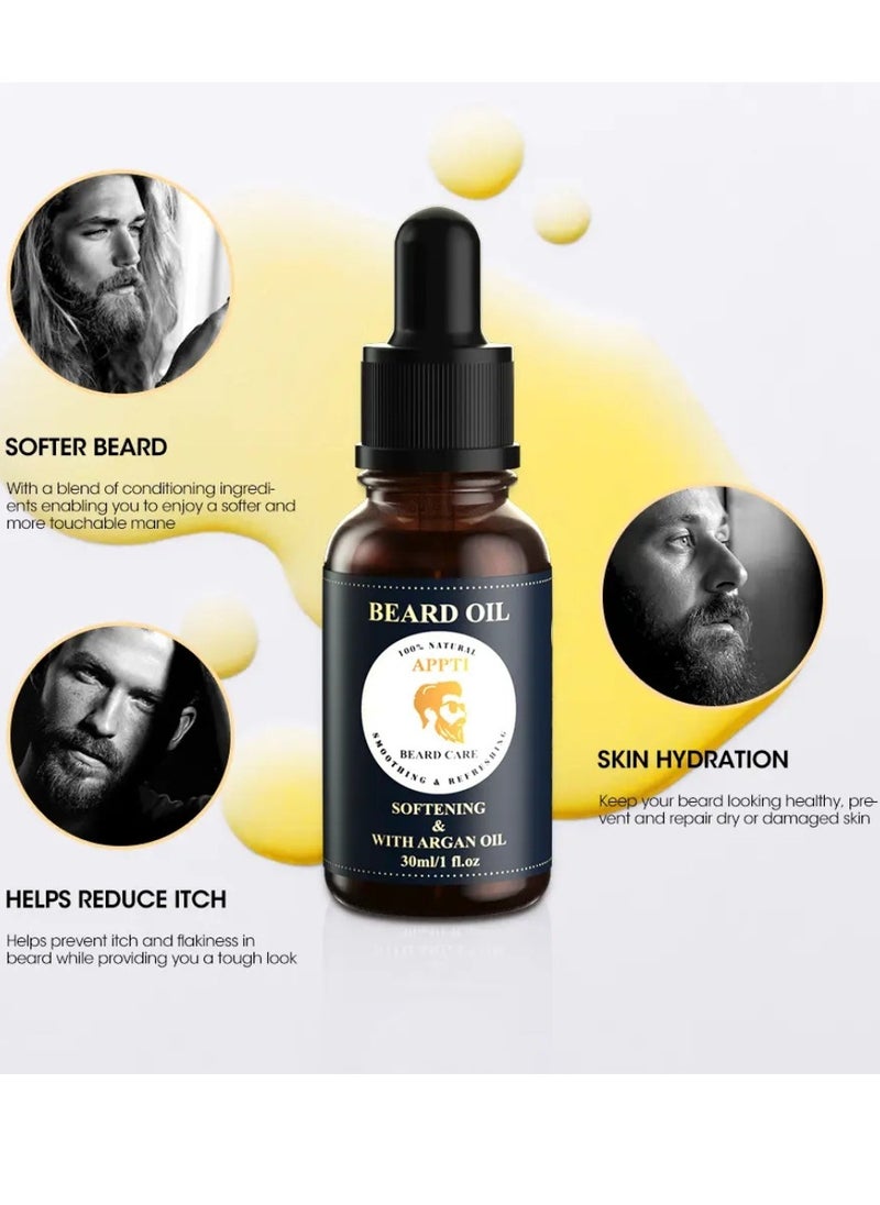 Beard Growth Oil for Men Beard Growth Oil with Argan Oil and Jojoba seed Oil Stronger Thicker and Healthier Beard Growth Serum Beard Loss regrowth Treatment Refresh Cleanse Beard Oil 30ml