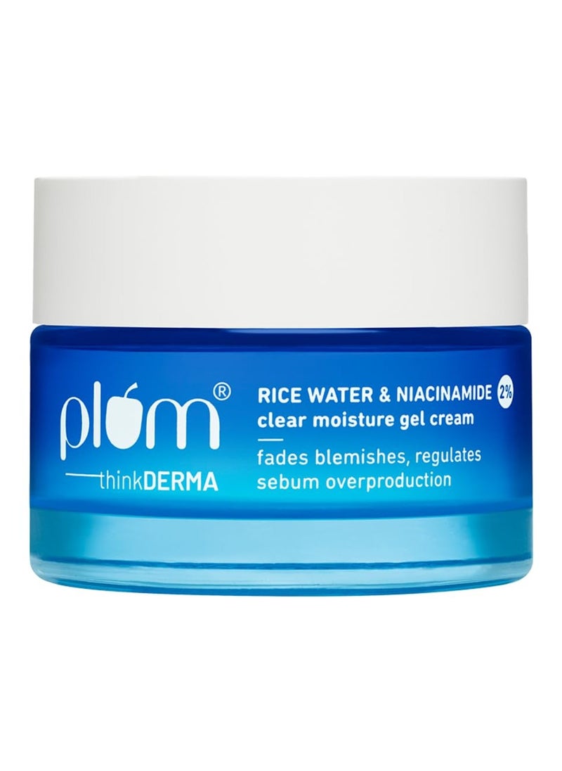 Plum 2% Niacinamide & Rice Water Super Light Gel Cream Moisturizer for Face | Oil-Free Hydration | Brightens, Fades Blemishes | Dermat-Tested | All Skin Types | Women & Men | 100% Vegan | 50 g