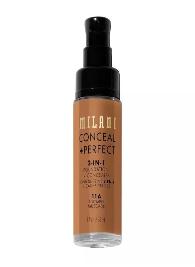 Milani Cosmetics Conceal + Perfect 2-In-1 Foundation + Concealer  11A Nutmeg Deep Bronze with Deep Yellow Undertone 30ml