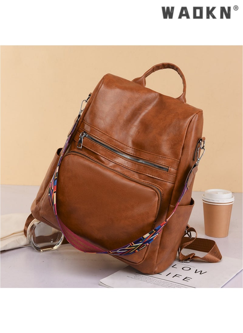 Backpack Womens Fashion PU Leather Anti-theft Backpack Lightweight Waterproof Rucksack Shoulder Bag Travel School Bag Casual Daypack