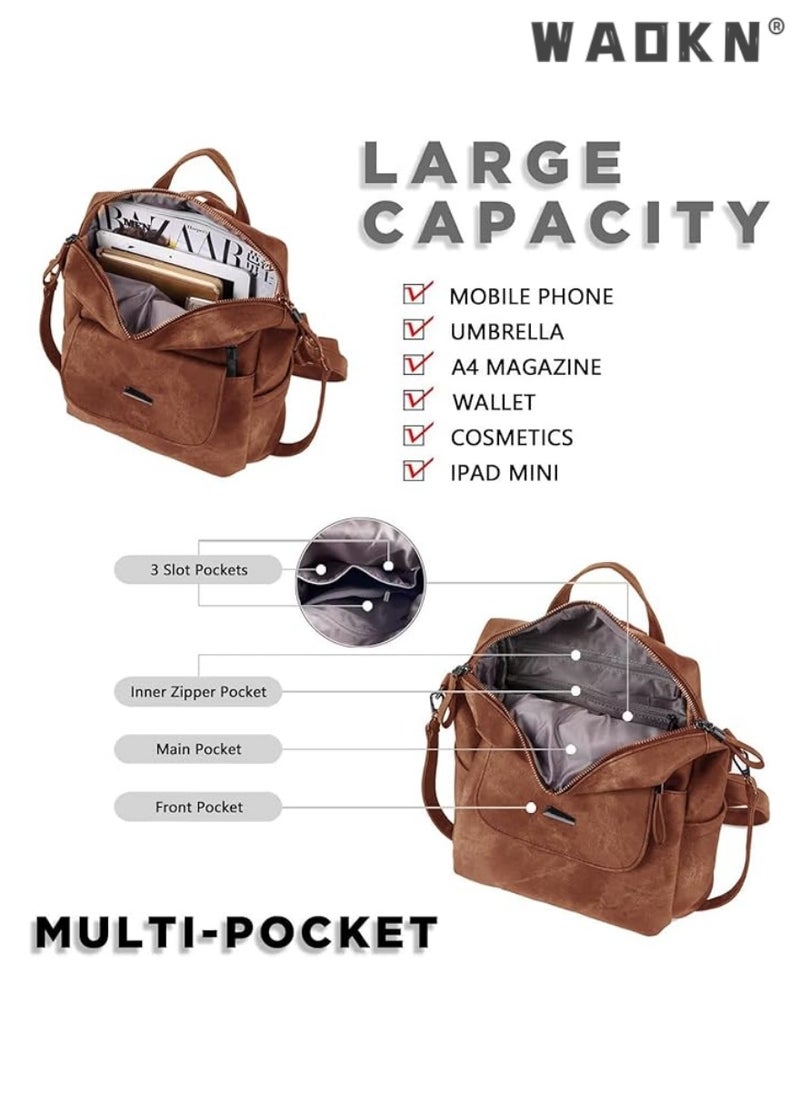 PU Leather Backpack Purse for Women Fashion Multipurpose Design Handbag Ladies Shoulder Bags Travel Backpack, Brown, 12“*11“*5“, Travel Backpacks