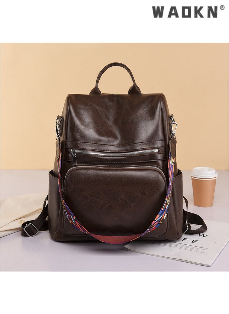 Backpack Womens Fashion PU Leather Anti-theft Backpack Lightweight Waterproof Rucksack Shoulder Bag Travel School Bag Casual Daypack