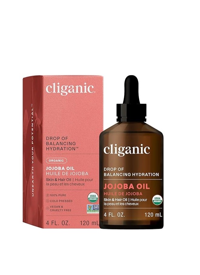 Cliganic Organic Jojoba Oil, 100% Pure (4oz) | Moisturizing Oil for Face, Hair, Skin & Nails | Natural Cold Pressed Hexane Free | Base Carrier Oil (Packaging May Vary)