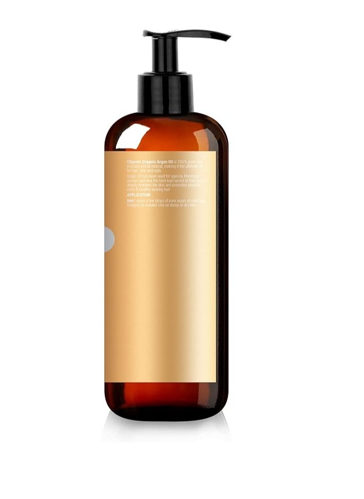 Cliganic Organic Argan Oil 16oz with Pump, 100% Pure | Bulk for Hair, Face & Skin