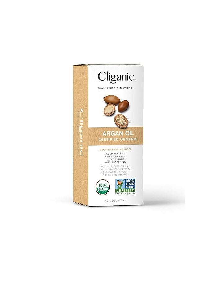 Cliganic Organic Argan Oil 16oz with Pump, 100% Pure | Bulk for Hair, Face & Skin