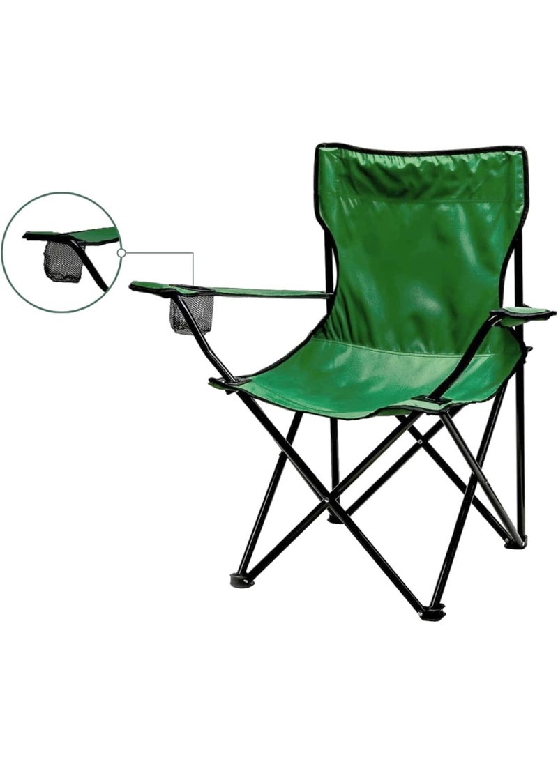 Folding Camping Chair | Portable Beach Chair with Cup Holder | Carry Bag | Green