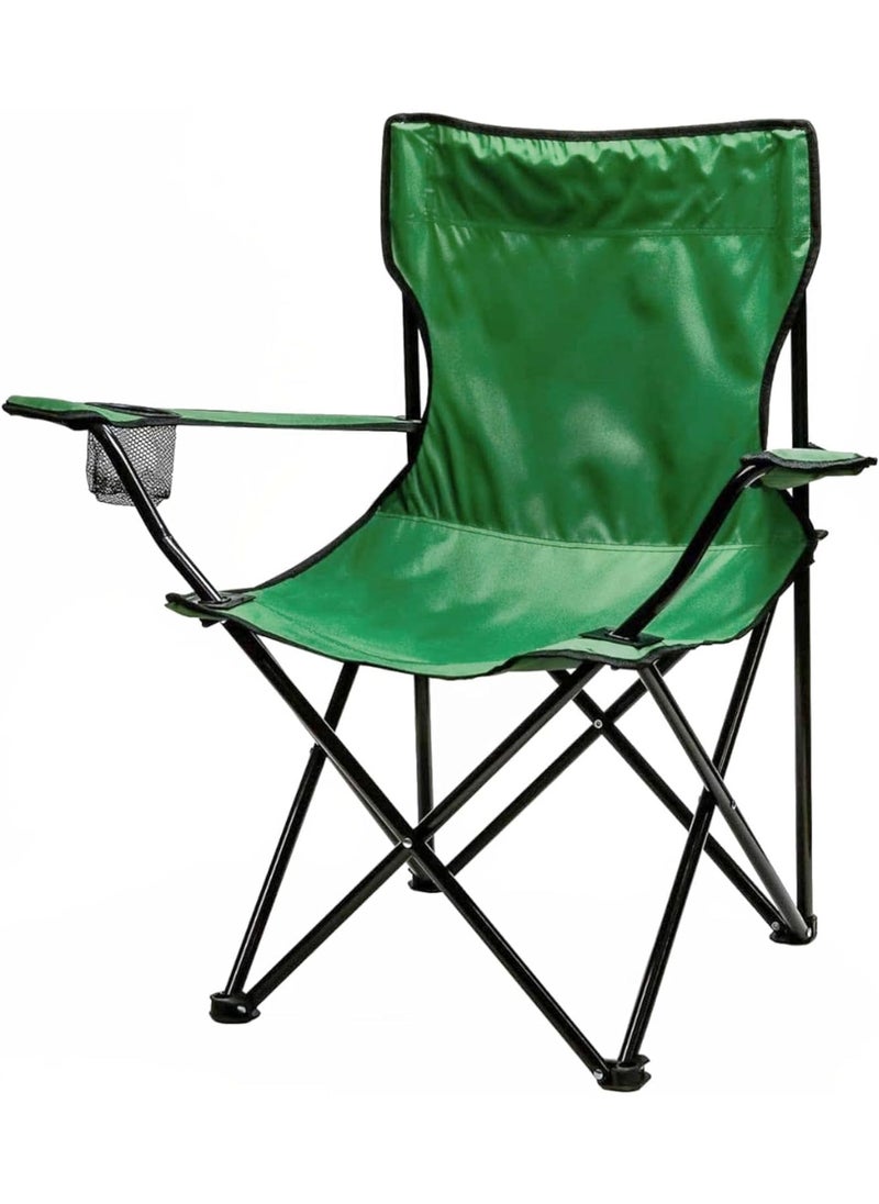 Folding Camping Chair | Portable Beach Chair with Cup Holder | Carry Bag | Green