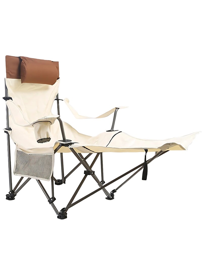 Deluxe Reclining Camping Chair with Footrest and Cup Holder