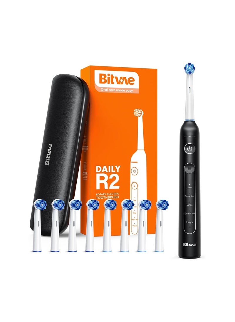 Bitvae R2 Rotating Electric Toothbrush for Adults with 8 Brush Heads (Black)