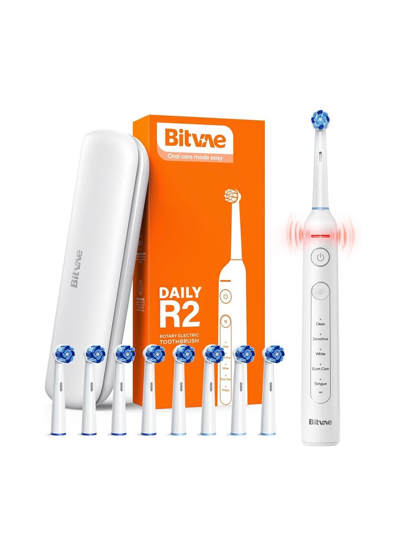 Bitvae R2 Rotating Electric Toothbrush for Adults with 8 Brush Heads (White)