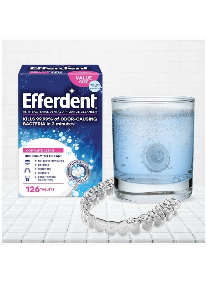 Efferdent Retainer Cleaning Tablets, Denture Cleanser Tablets for Dental Appliances, Complete Clean, 126 Tablets