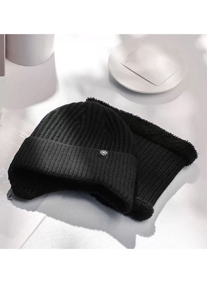 2pcs Mens Winter Knit Beanie with Earflap Neck Warmer Set Outdoor Warm Thermal Knitted Hat with Fleece Lined Skull Cap for women