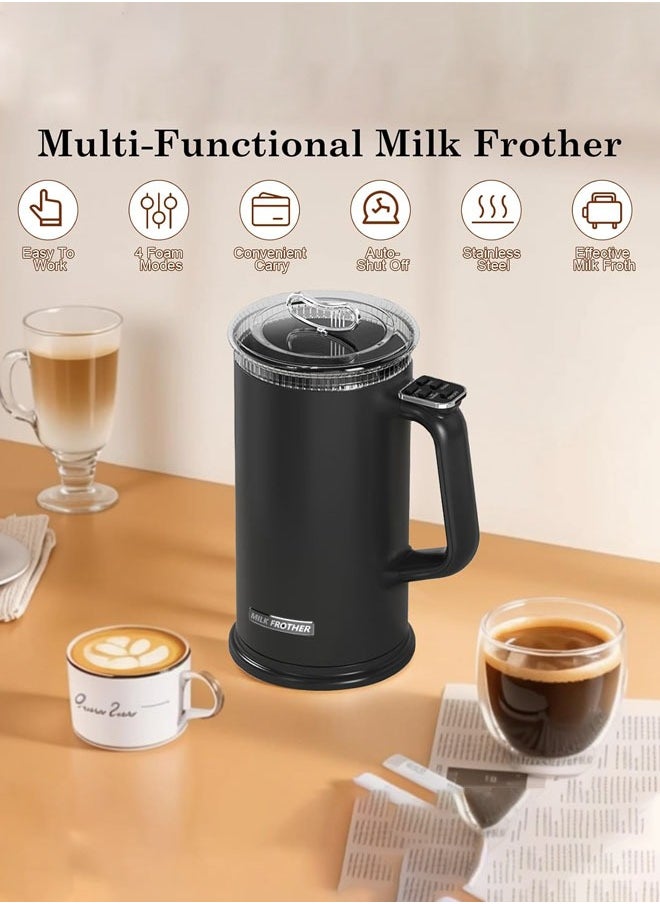 Milk Frother, 4 in 1 Electric Milk Steamer,Automatic Hot and Cold Foam Maker and Milk Warmer for Latte, Cappuccinos, Macchiato, Non-Stick Interior, Lower Noise, Double Wall Material, Easy to Clean, Auto-Shut Off,Black