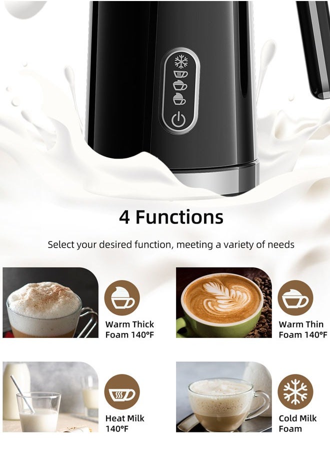 Milk Frother and Steamer, 4-in1 Coffee Frother, Automatic Hot and Cold Foam Maker and Milk Warmer Frother for Latte, Cappuccinos, Macchiato,Black