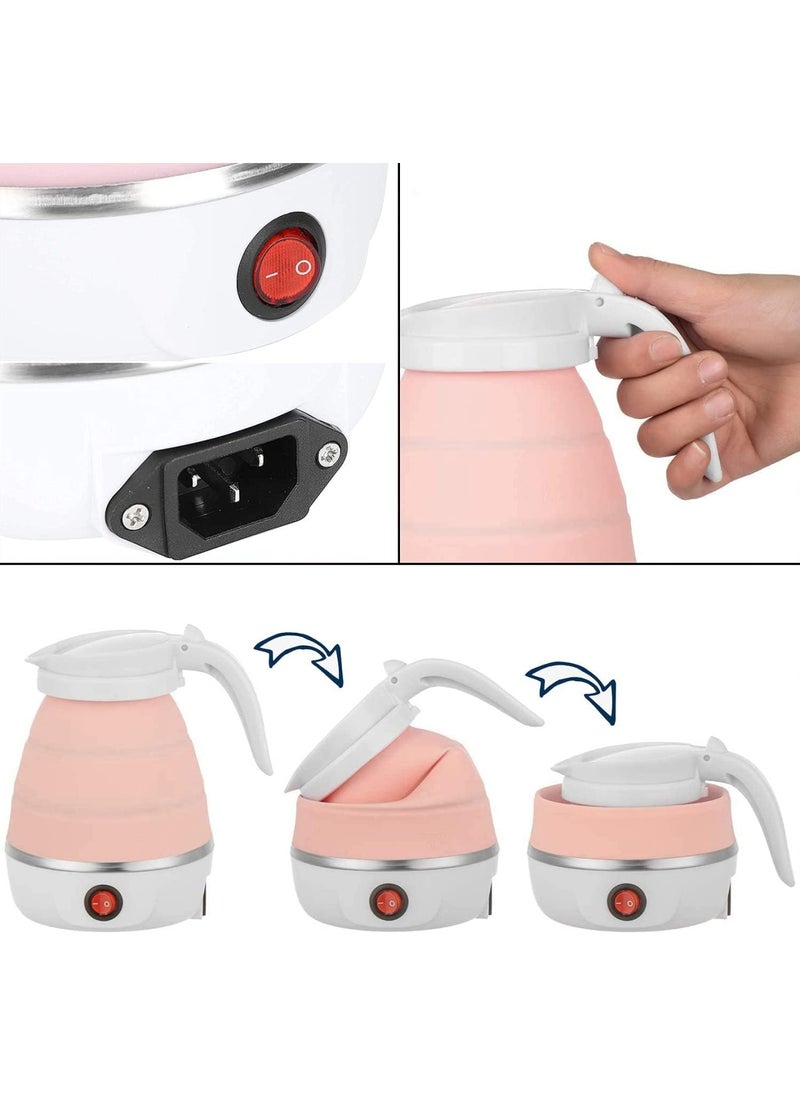 Travel Foldable Silicon Water Heater Jug Collapsible Mini Portable Electric Kettle - Pink