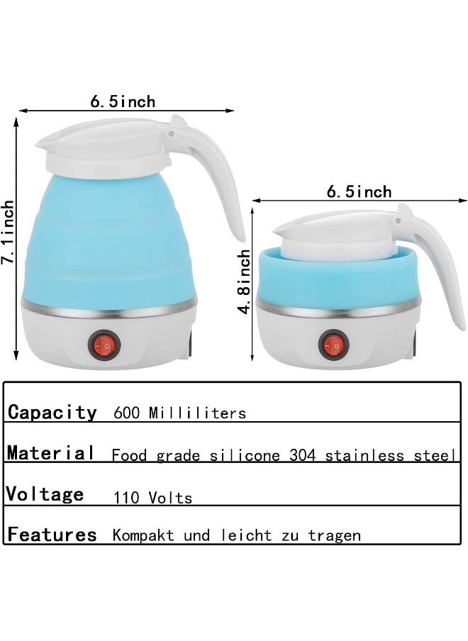 Travel Foldable Silicon Water Heater Jug Collapsible Mini Portable Electric Kettle (Blue)