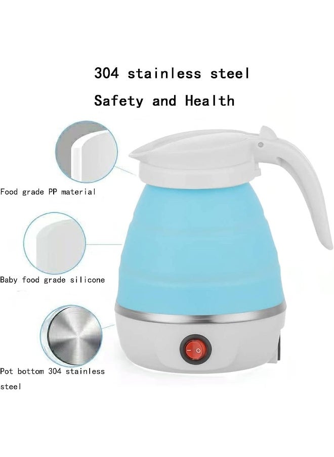 Travel Foldable Silicon Water Heater Jug Collapsible Mini Portable Electric Kettle (Blue)