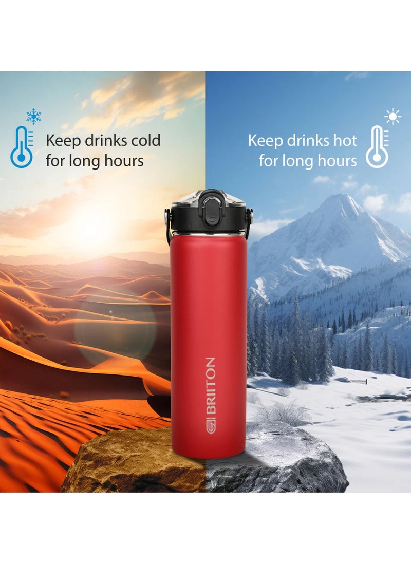 Nero 750ml Red Stainless Steel Water Bottle |Copper Coated Vacuum Insulation|Food Grade Stainless Steel | Powder Coated | Secure Grip Leakproof Easy Pour Cap |Hot & Cold Thermo Flask| Aqua Hydro