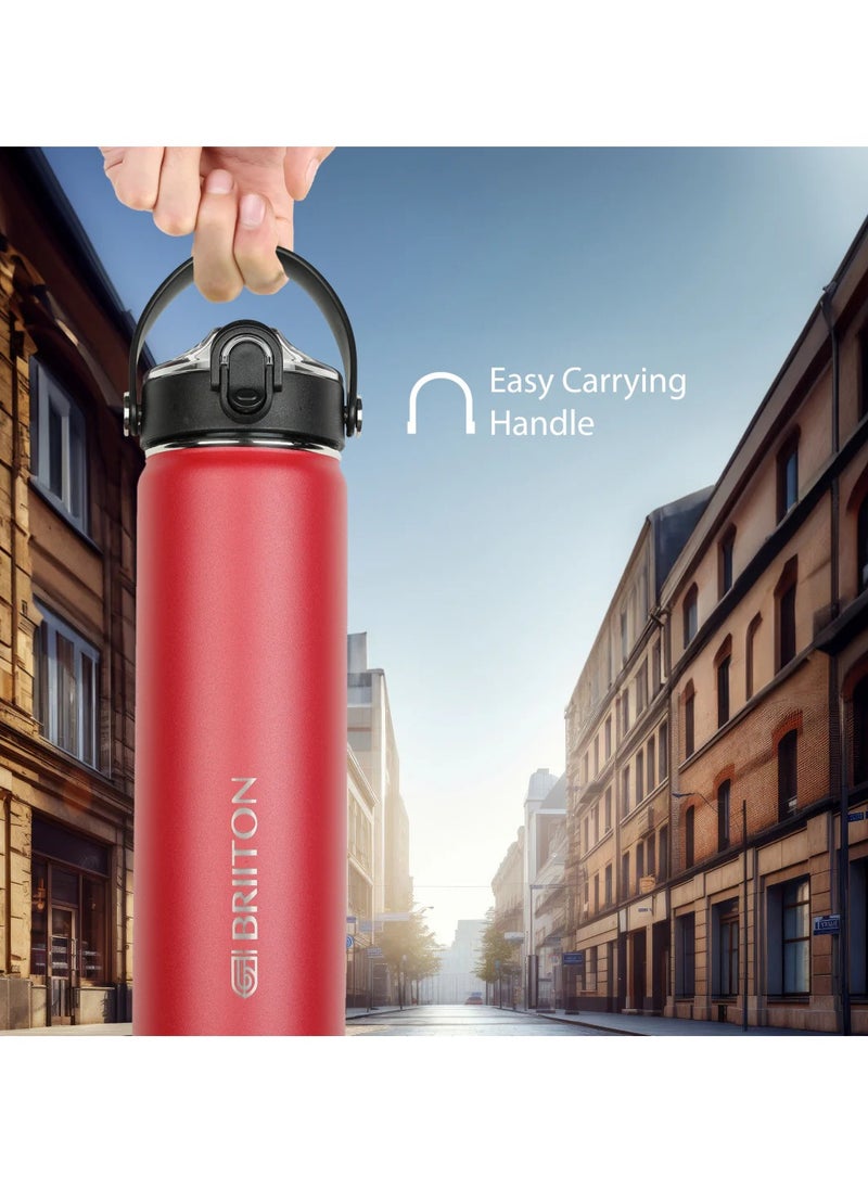 Nero 750ml Red Stainless Steel Water Bottle |Copper Coated Vacuum Insulation|Food Grade Stainless Steel | Powder Coated | Secure Grip Leakproof Easy Pour Cap |Hot & Cold Thermo Flask| Aqua Hydro