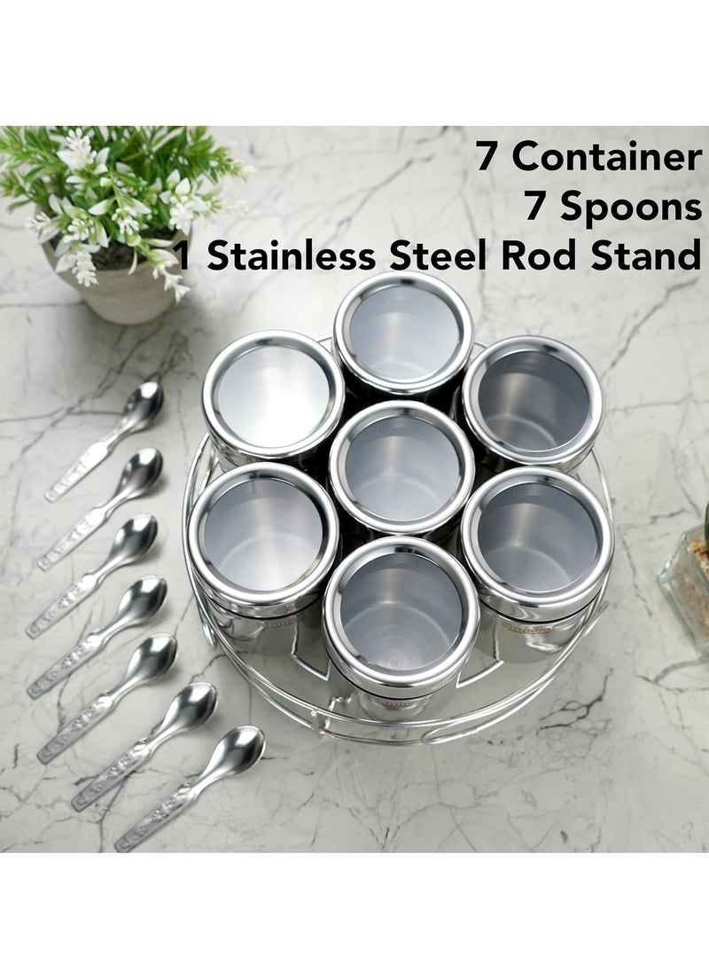 Sumeet 7In1 Stainless Steel + Countertop Tabletop See Through Lid Masala Stand/Dry Fruit Stand With Stand And 7 Spoons,Beige