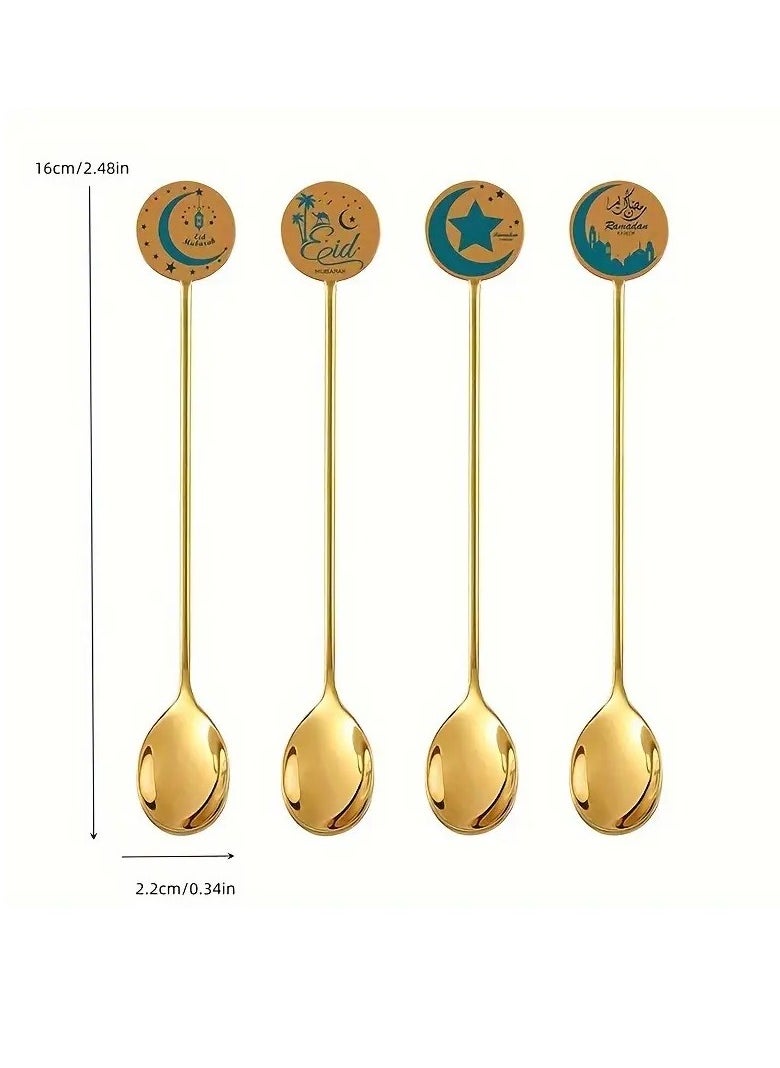 4pcs Set Stainless Steel Dessert Spoons - Camel, Star, Moon, Lighthouse Designs - Golden Finish, Ideal for Cake, Coffee, Ice Cream - Gift Box Included, Coffee Tableware|Whimsical Spoon Designs|Polished Golden Finish, Dessert Table Display Set