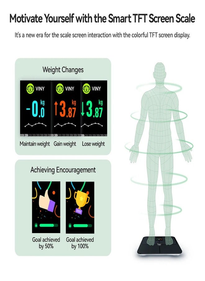 Personal smart body scale upto 180kg 0.1kg ✔️Bluetooth ✔️Large TFT colour screen ✔️ Accurate weight tracking ✔️ Monitors heart rate ✔️ Tracks body fat ✔️ Easy app sync Google Fit, Apple Heatth, Fitbit  ✔️full body report ✔️automatic profile identification