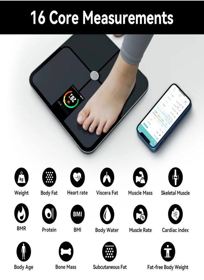 Personal smart body scale upto 180kg 0.1kg ✔️Bluetooth ✔️Large TFT colour screen ✔️ Accurate weight tracking ✔️ Monitors heart rate ✔️ Tracks body fat ✔️ Easy app sync Google Fit, Apple Heatth, Fitbit  ✔️full body report ✔️automatic profile identification