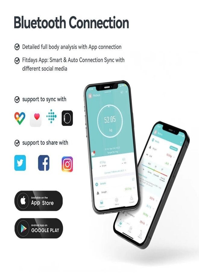 Personal smart body scale upto 180kg 0.1kg ✔️Bluetooth ✔️Large TFT colour screen ✔️ Accurate weight tracking ✔️ Monitors heart rate ✔️ Tracks body fat ✔️ Easy app sync Google Fit, Apple Heatth, Fitbit  ✔️full body report ✔️automatic profile identification