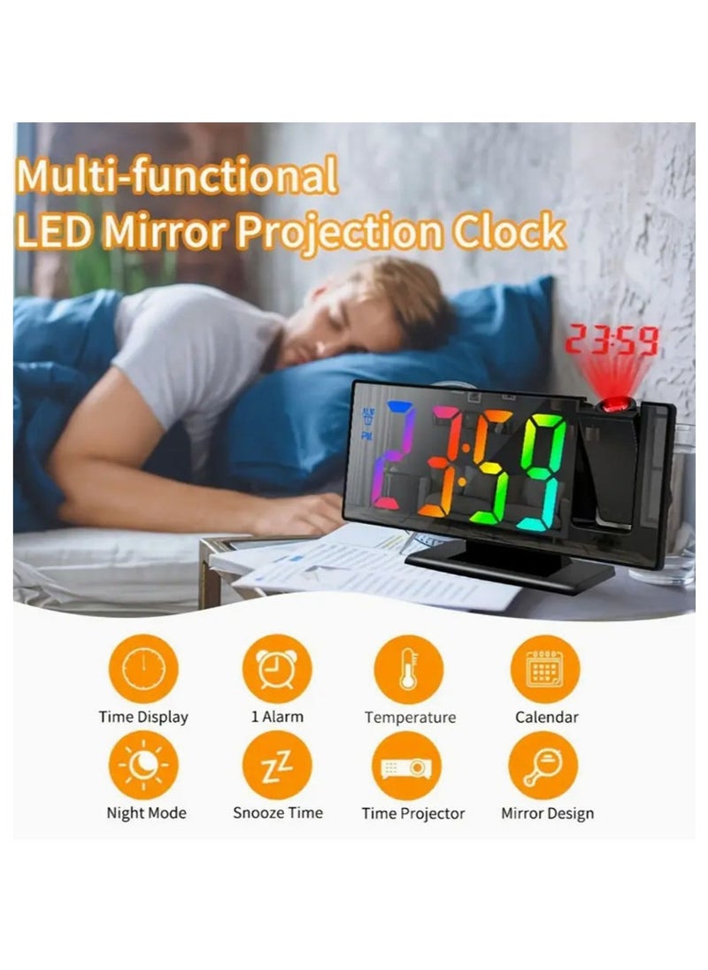 LED MIRROR CLOCK DS 3718LW Projection LED Mirror Clock For Bedroom Port Digital Clock With 180° Projector On Ceiling 12/24h Snooze Dual Alarm Clock For Heavy Sleeper Kids Elderly