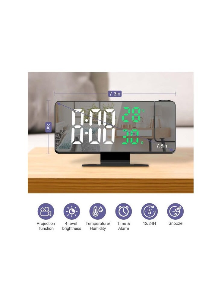 LED MIRROR CLOCK DS 3718LW Projection LED Mirror Clock For Bedroom Port Digital Clock With 180° Projector On Ceiling 12/24h Snooze Dual Alarm Clock For Heavy Sleeper Kids Elderly