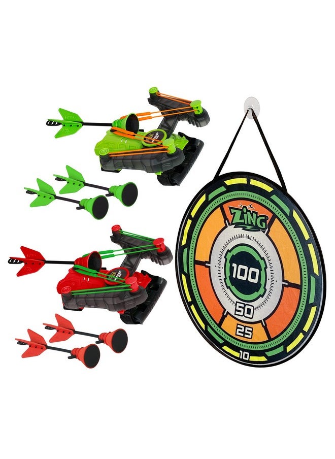 Air Storm Wrist Bow Pack - Includes 2 Wrist Bows, 6 Arrows And 1 Target, Launches Up To 45 Feet, Safe For Indoor Play