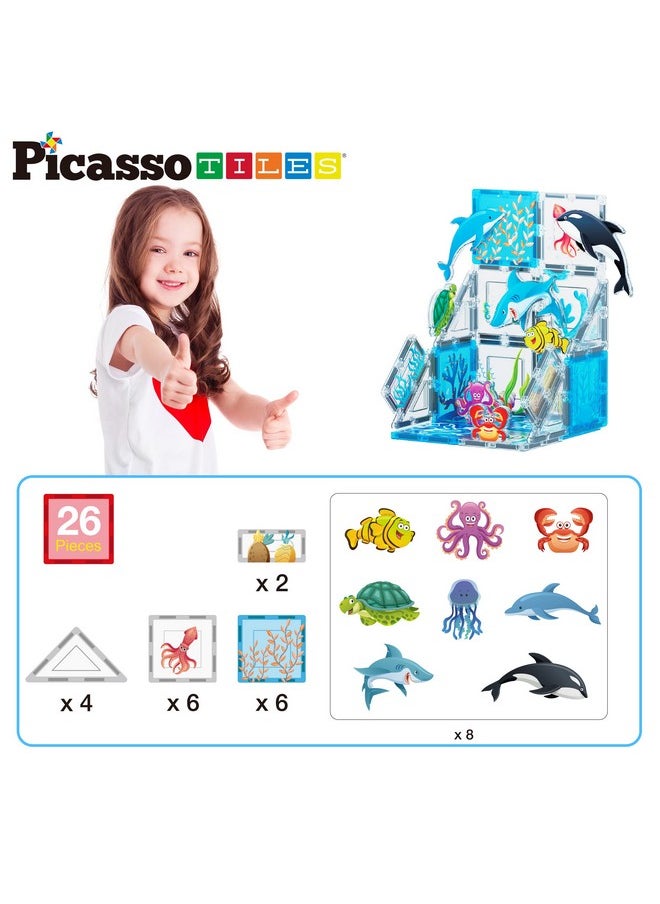 Magnet Tile Building Blocks Marine Animal World Themed Playset With 8 Ocean Character Action Figures Magnetic Tiles Stem Learning Toy Construction Set Toddlers Boys Girls Ages 3+ Ptq25