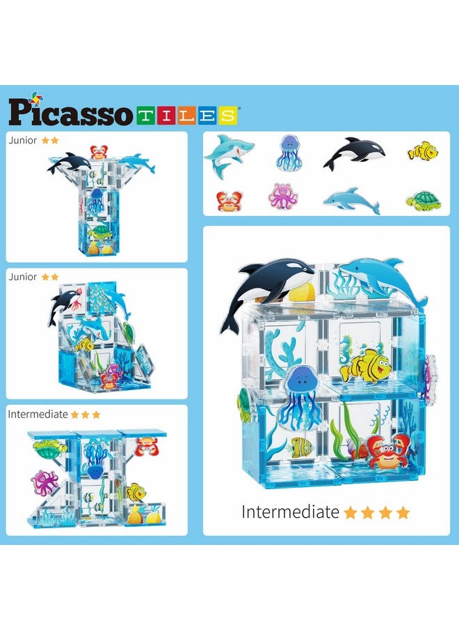 Magnet Tile Building Blocks Marine Animal World Themed Playset With 8 Ocean Character Action Figures Magnetic Tiles Stem Learning Toy Construction Set Toddlers Boys Girls Ages 3+ Ptq25