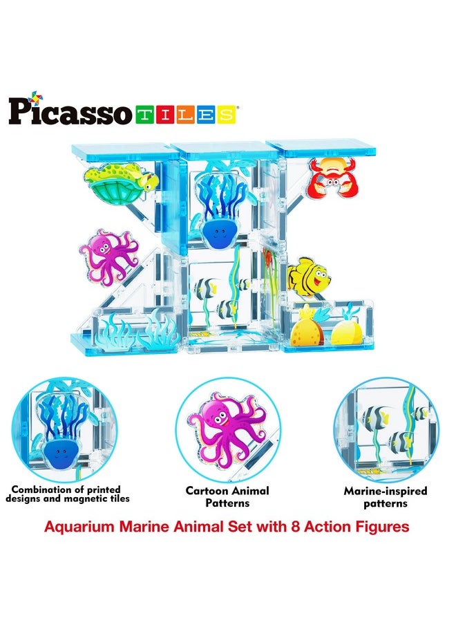 Magnet Tile Building Blocks Marine Animal World Themed Playset With 8 Ocean Character Action Figures Magnetic Tiles Stem Learning Toy Construction Set Toddlers Boys Girls Ages 3+ Ptq25