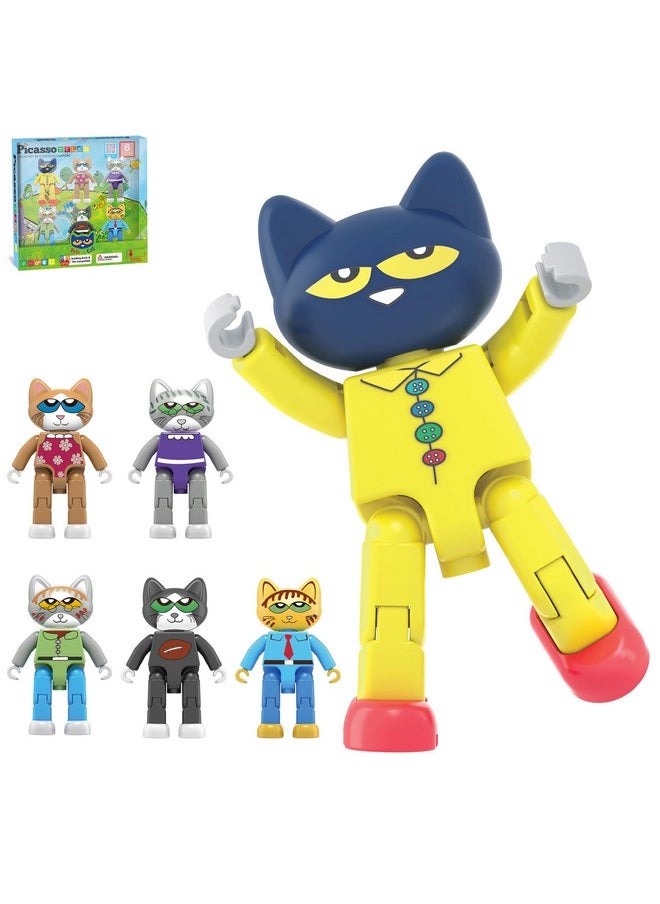 Magnetic Figures 6 Pete The Cat Family Animal Action Character Toddler Toys Magnet Expansion Pack Building Blocks Add-On Educational Stem Learning Kit Construction Brain Development Tiles