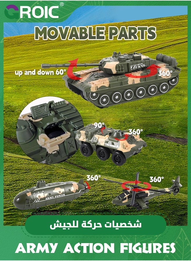 Army Toys with Realistic Truck,Helicopter,Car,and Submarinet,Army Men Action Figures,Army Truck Pretend Play Toys,Army Toys for Kids