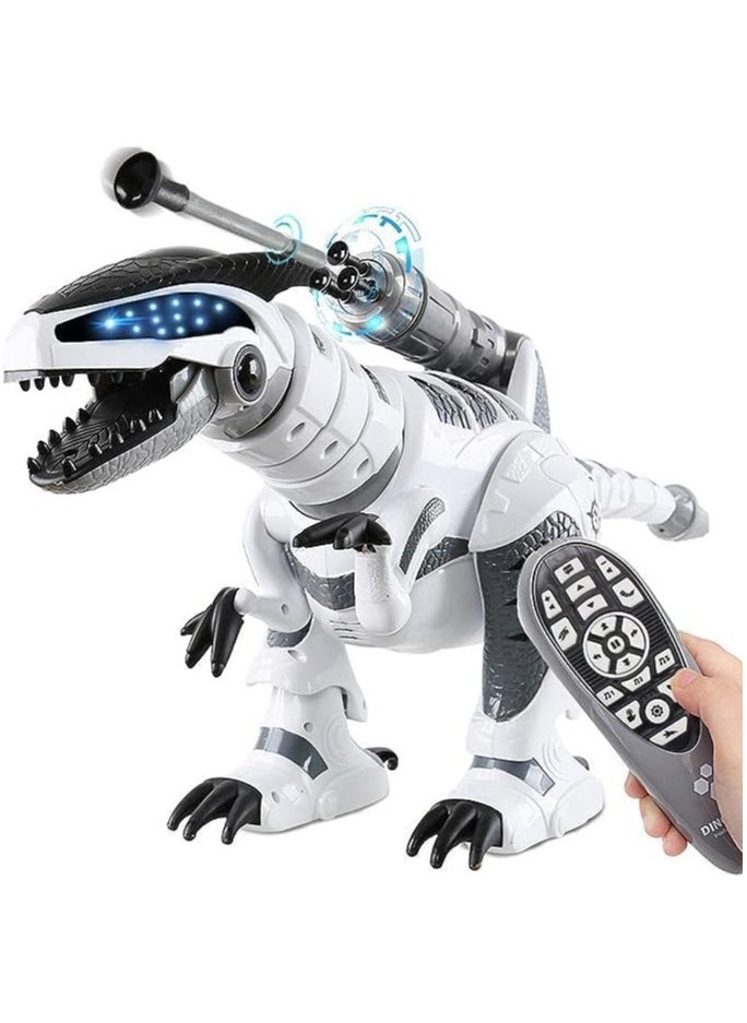 RC Dinosaur Robot Toy, Giant Dinosaur, Smart Programmable Interactive Walk Sing Dance for Kids Gift Present (White)