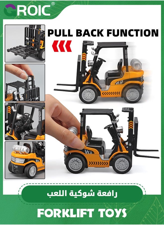 Forklift Toys for Kids, Construction Truck Forklift, Metal DieCast Forklift Toy, Pull Back Fork Lift Toy with Lights and Sounds, Toy Forklift with Liftable Design, Forklift for Kids Age 3+