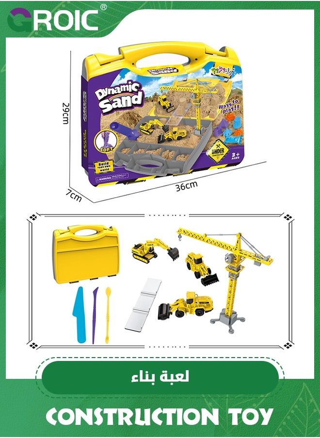 Construction Truck Toys,Construction Sand Kit,Magic Sand,Construction Vehicles Include Crane,Bulldozer,Excavator,Road Roller,Sensory Toys for Kids