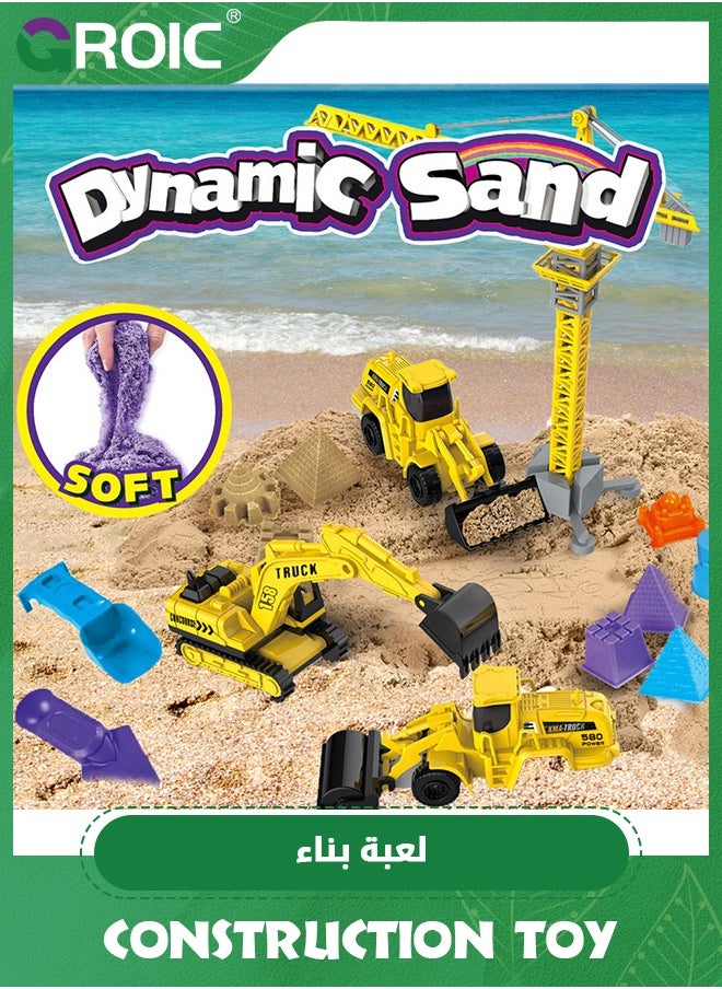 Construction Truck Toys,Construction Sand Kit,Magic Sand,Construction Vehicles Include Crane,Bulldozer,Excavator,Road Roller,Sensory Toys for Kids