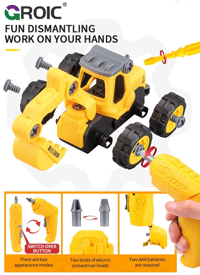 Construction Truck Toys,Kids Engineering Trucks Vehicle with Rollers,Bulldozer,Excavator and Map,Construction Engineering Vehicle Toy Sets