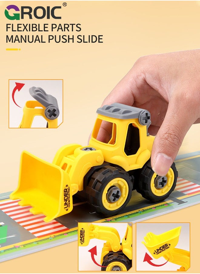 Construction Truck Toys,Kids Engineering Trucks Vehicle with Rollers,Bulldozer,Excavator and Map,Construction Engineering Vehicle Toy Sets