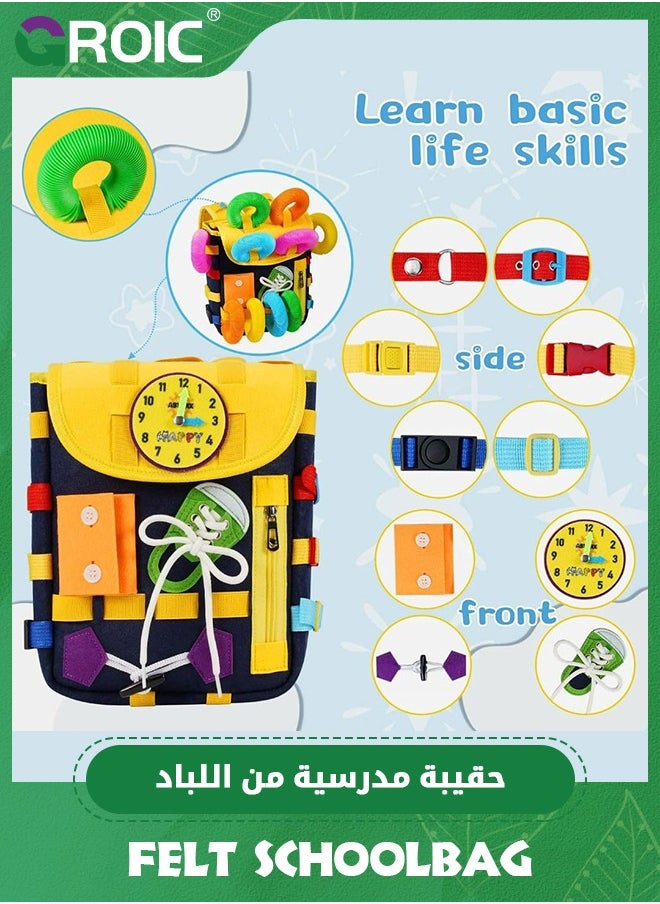 Busy Board Montessori Toys,Educational Activity Sensory Board Preschool Learning Toys,Preschool Busy Book for Toddlers,Felt board,Felt BackPack