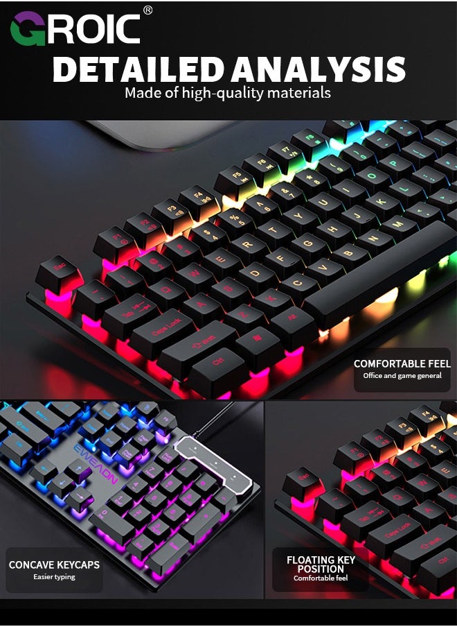 104 Keys Gaming Keyboard and Mouse Combo with RGB Computer Keyboard, All-Metal Panel, Waterproof Light Up PC Keyboard, USB Wired Keyboard Gaming for MAC Xbox PC Gamer