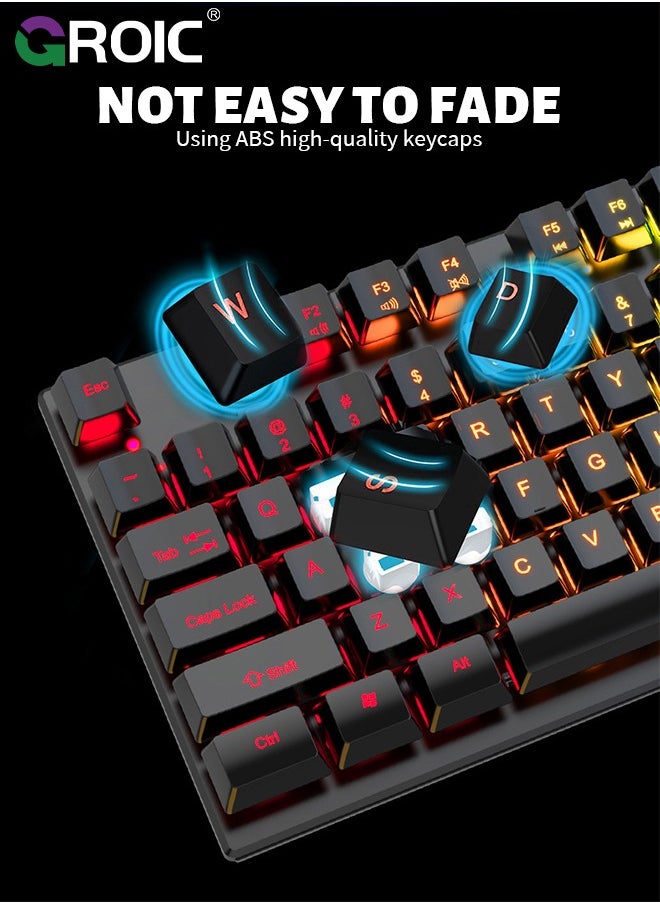 104 Keys Gaming Keyboard and Mouse Combo with RGB Computer Keyboard, All-Metal Panel, Waterproof Light Up PC Keyboard, USB Wired Keyboard Gaming for MAC Xbox PC Gamer